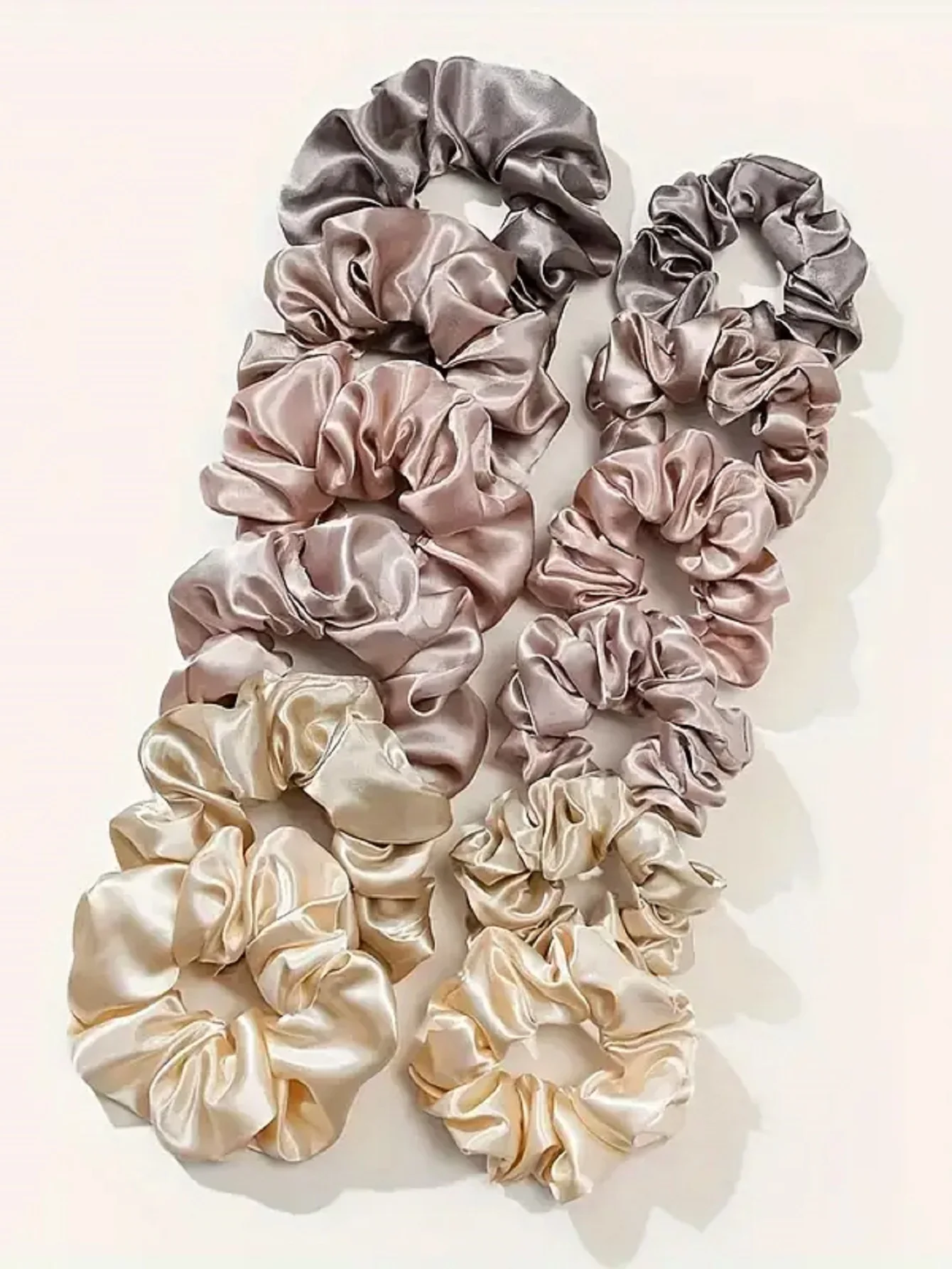 12pçs novo conjunto de anéis de cabelo com laço de salsicha de tecido de cetim cor sólida corda de cabelo