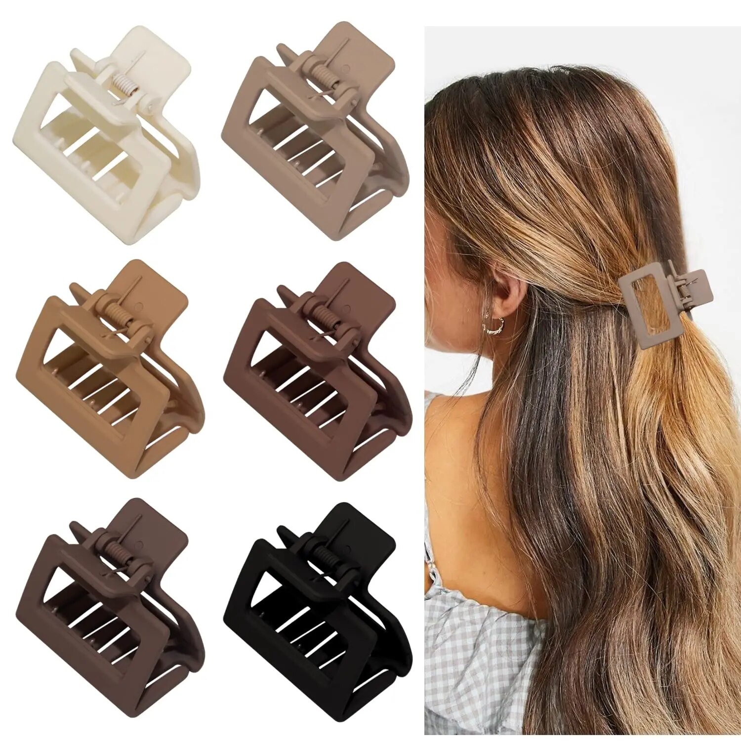 3 ชิ้น Medium Hair Claw คลิปสําหรับหญิงสาว Matte สี่เหลี่ยมผืนผ้าขนาดเล็ก Claws ผมเกาหลี Hairpins หางม้าคลิปอุปกรณ์เสริมผม