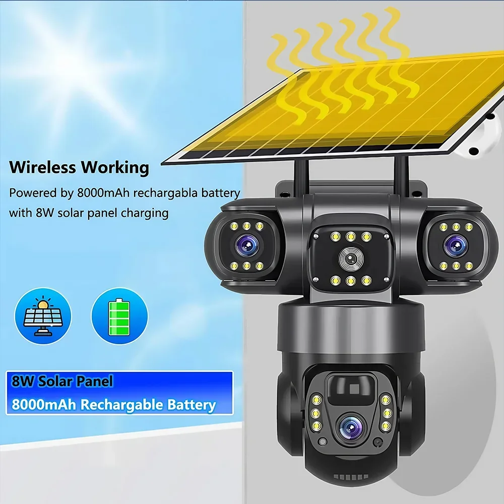 V380 Pro 3 lenti IP Telecamera solare HD 15 MP Esterna Impermeabile CCTV Visione notturna Telecamera audio bidirezionale Monitoraggio mobile Telecamera IP 4G