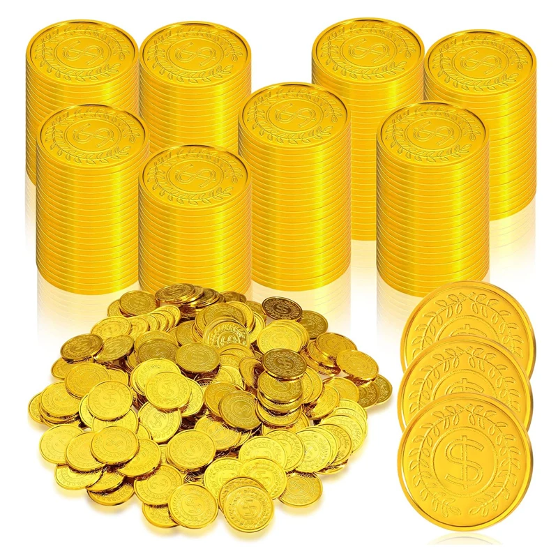60 uds. De monedas de pirata de plástico, juguetes de caza del tesoro a granel de plata y oro para niños, suministros para fiestas de disfraces de Halloween, premios en el aula