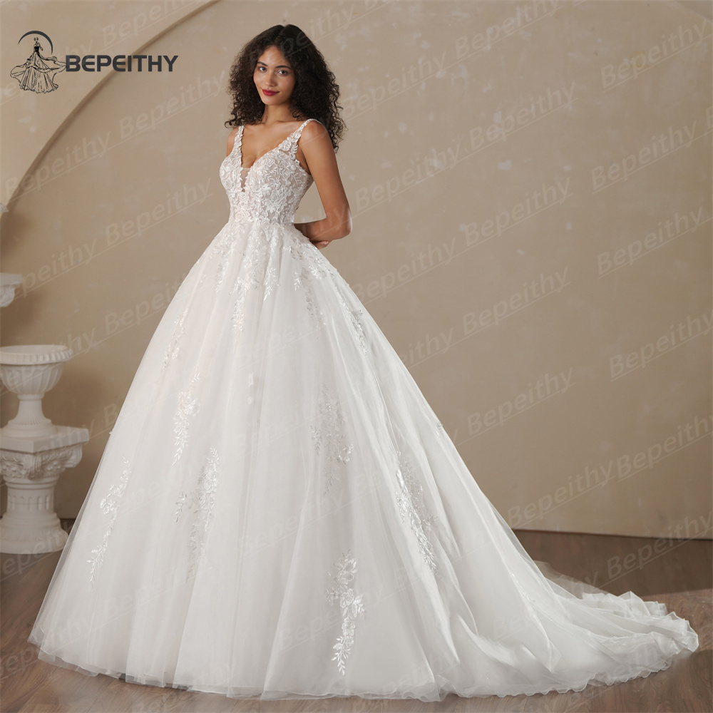 BEPEITHY – Robe De mariée trapèze personnalisée, col en V, sans manches, en dentelle, Vintage, style Boho, 2025