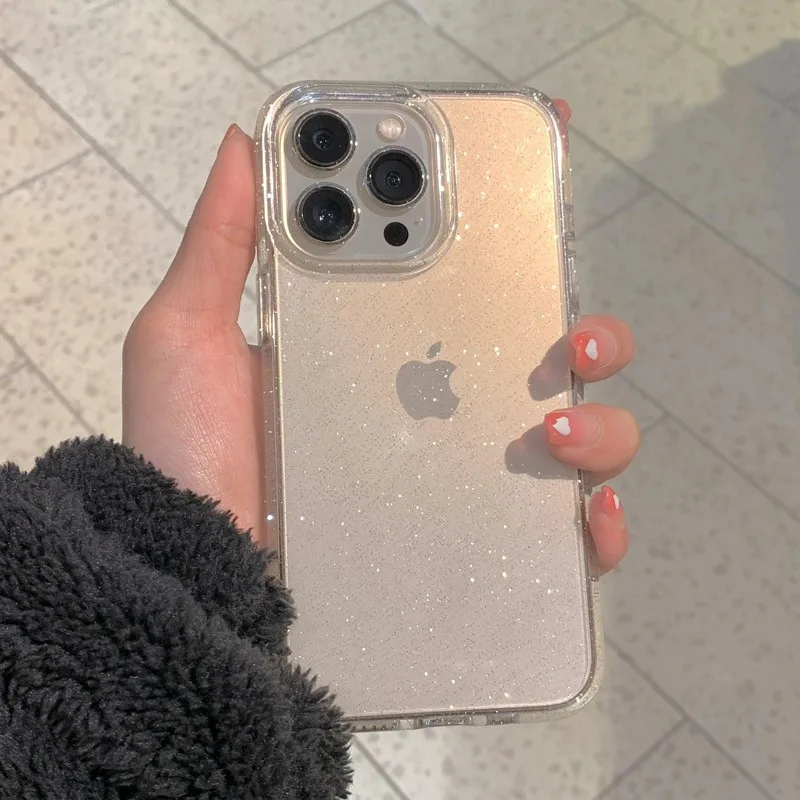 럭셔리 글리터 범퍼 블링 클리어 케이스 for IPhone 15 14 13 12 11 Pro Max Mini X XS Max XR 7 8 Plus 16 Pro 실리콘 아크릴 커버