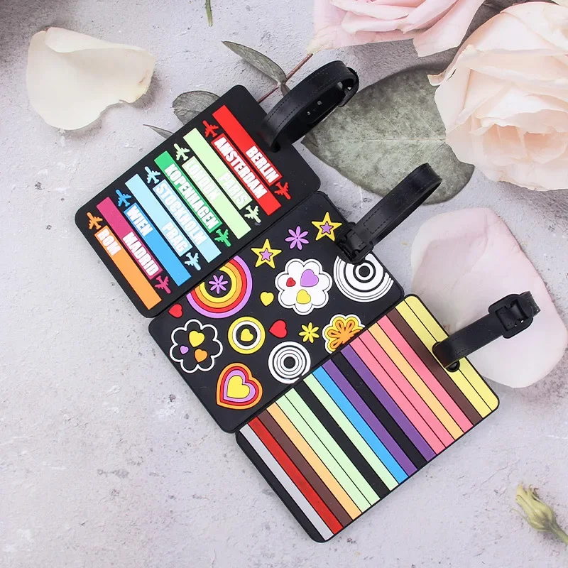 旅行かばん,PVCラベル,盗難防止,ヴィンテージ,花,ストライプ,幾何学的なスタイル,住所,トラベルアクセサリー