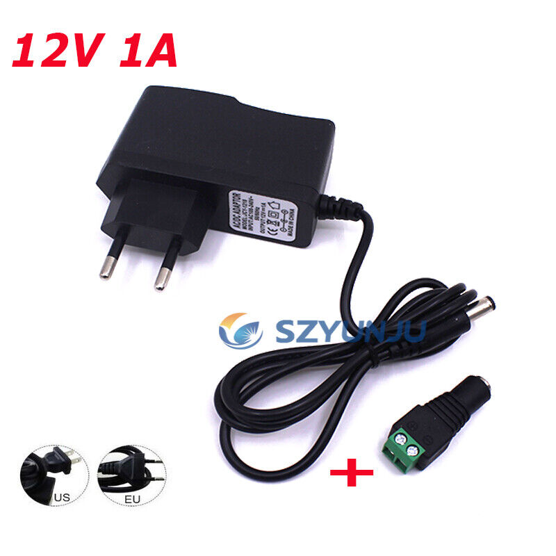 Cabo do adaptador de alimentação para tira LED com conector, EU EU Plug, AC 100-240V para DC 12V, 1A, 2A, 3A, 12W, 24W, 36W