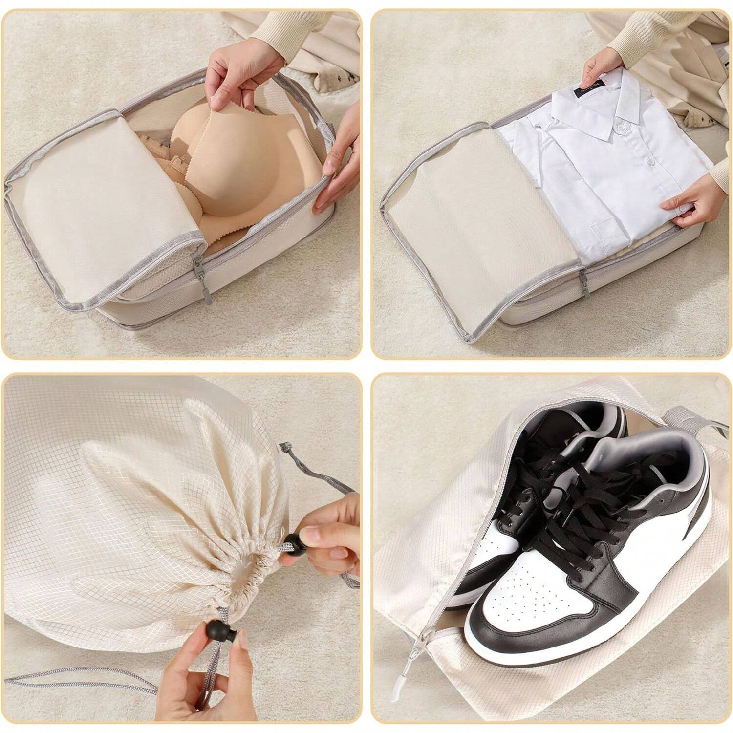 Set/6 Stück komprimierbare Verpackung Reise Aufbewahrungstasche Würfel wasserdichter Koffer Nylon tragbar mit Handtasche Gepäck Organizer