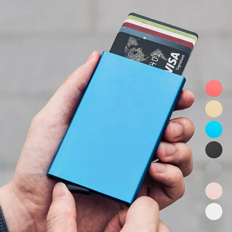 Rfid Smart Wallet Kartenhalter Metall Dünn Schlank Männer Frauen Geldbörsen Pop Up Minimalistische Geldbörse Kleine Schwarze Geldbörse Vallet Walets für Männer