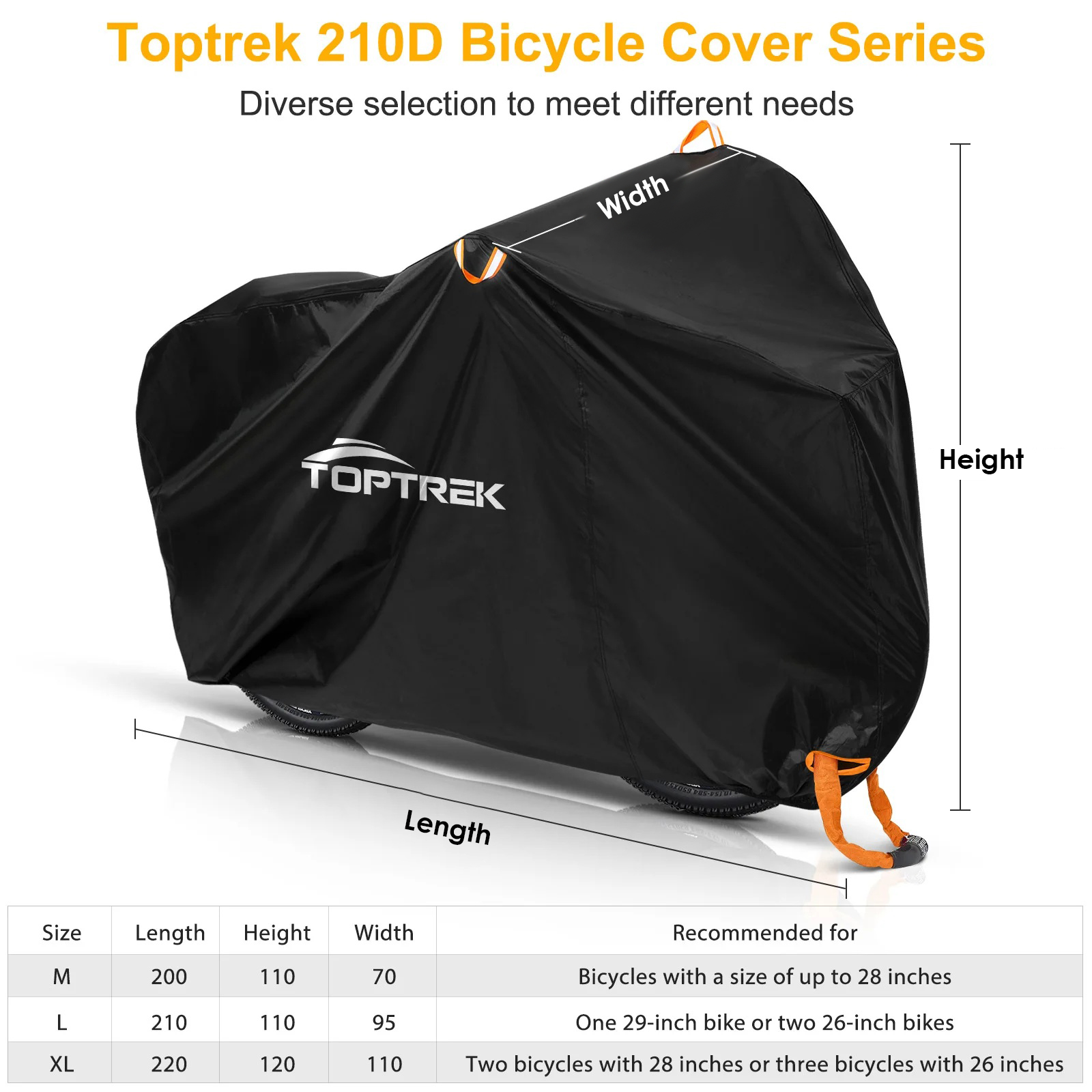 Toptrek capa de bicicleta 210d, protetor de bicicleta de alta qualidade, multiuso, chuva, neve, poeira, à prova d'água, novas capas protetoras para todos os climas