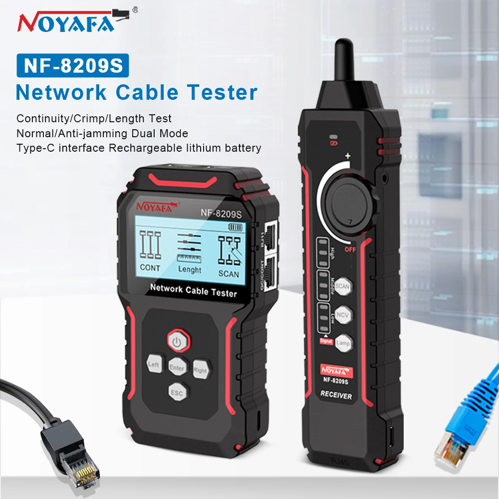 NOYAFA NF-8209S Mạng Theo Dõi Lan Đo Kiểm Tra Mạng Dụng Cụ Màn Hình Hiển Thị LCD Đo Chiều Dài Wiremap Bút Thử Cáp Theo Dõi