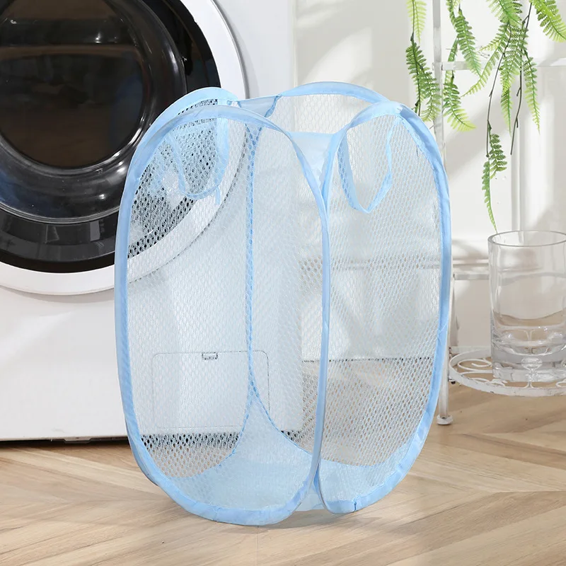 Cesta de roupas sujas dobrável de malha, cesta de roupas sujas minimalista monocromática, cesta de lavanderia de banheiro doméstico