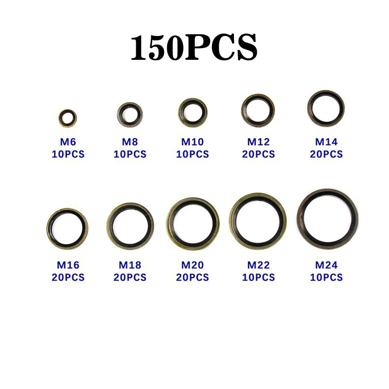100/150/240 個結合ワッシャー金属ゴムオイルドレンプラグガスケットフィット M6 M8 M10 M12 M14 M16 結合ワッシャーシールリング