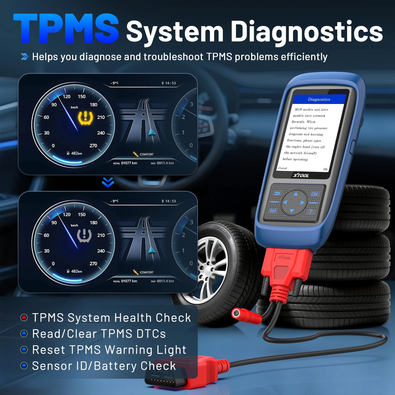 Xtool tp150 wifi tpms ferramenta de diagnóstico de programação ativar todos os sensores funciona em 315 433mhz monitor de pressão dos pneus ler dtcs claros