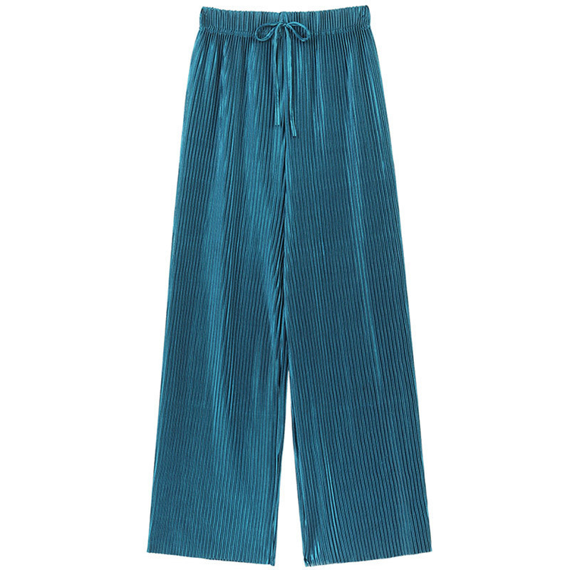 Pantalones de pierna ancha para mujer, pantalón plisado de seda de hielo, cintura elástica, holgado, informal, moda de verano