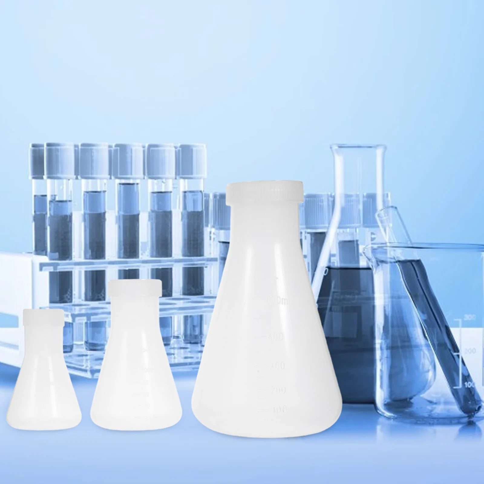 3 Buah Botol Plastik Botol Kerucut dengan Sekrup untuk Percobaan Siswa Laboratorium Kimia Putih (50Ml + 100Ml + 500Ml)