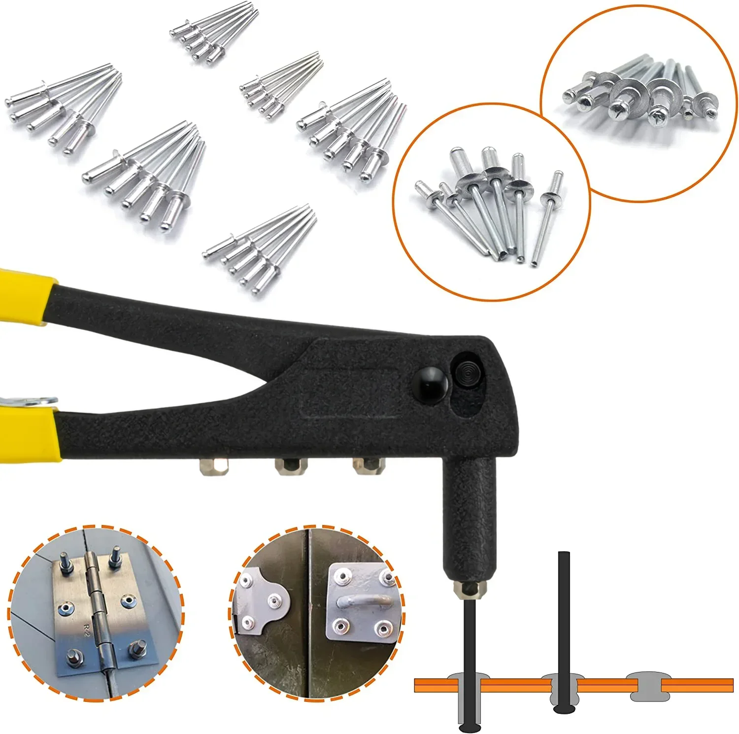 Conjunto de rebitador resistente, pistola de rebite pop e 150 peças kit de sortimento de rebites cegos ferramentas manuais ferramenta de porca de rebite