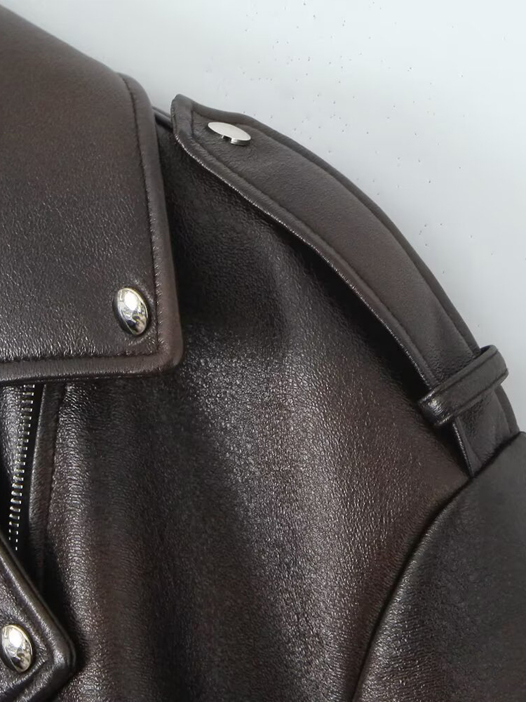 Veste à manches longues et revers court pour femme, vêtement de moto, style européen et américain, nouvelle collection automne et hiver