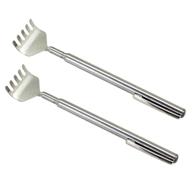 สแตนเลส Retractable Scratcher แบบพกพา Telescopic Back Scratcher Itch เครื่องมือนวดปรับขนาดเหล็กปากกา-ประเภทคลิป