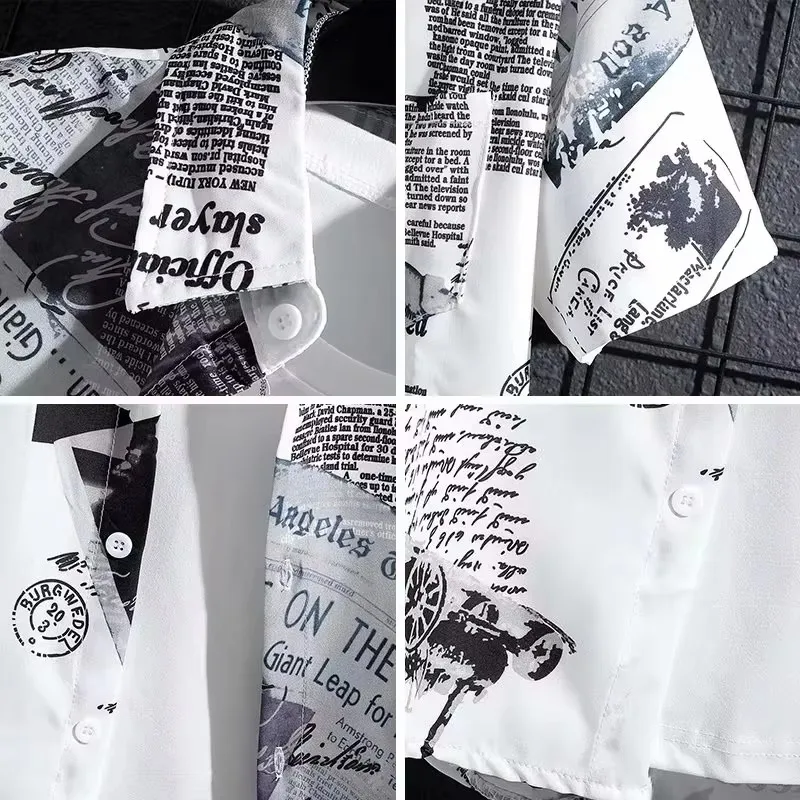 Kurzarmhemd für Herren, dünner Graffiti-Druck, Hong Kong-Modekleidung, Strand, Blumenmuster, lockeres Halbarmhemd