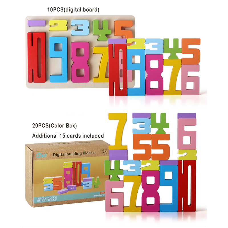 Wooden educational digital blocks, creative puzzles, stacking toys, fun brain-burning, early education topics, Montessori style