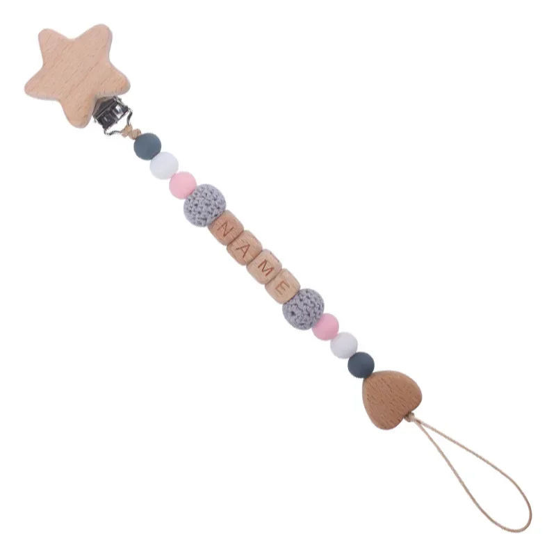 Cho Em Bé Kẹp Dây Chuyền Cá Tính Tên Sao Tình Yêu Gỗ An Toàn Teethers Dây Chuyền Đậu Nành Nhai Mọc Răng Đồ Chơi Giả Núm Vú Giá Đỡ