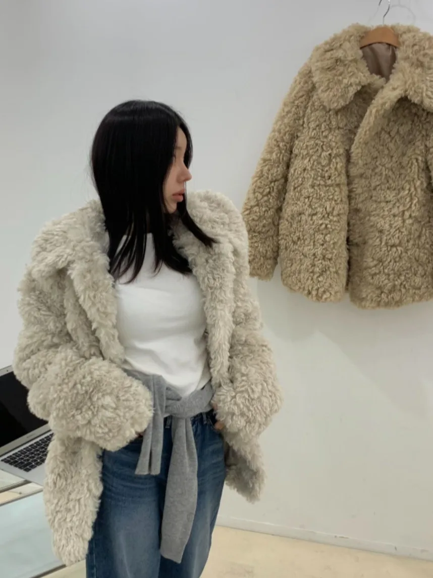 Casaco Quente de Estilo Coreano em Pelúcia Sintética com Forro de Aodão, Ideal para Primavera, Outono e Inverno, Ajuste Reg...