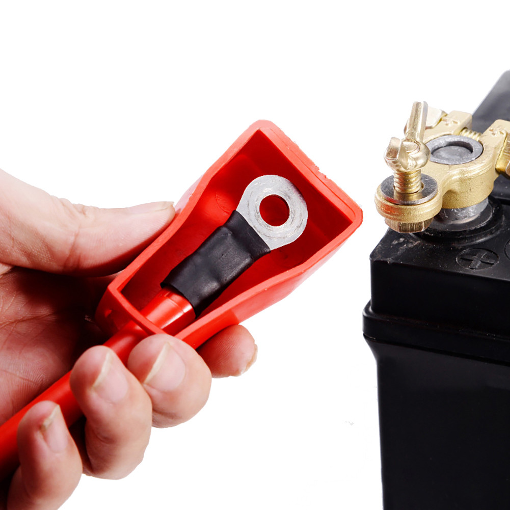 2 個車のバッテリー端子カバープラスマイナストップポストキャップ保護絶縁ケースバッテリーワイヤーコネクタゴムキャップ