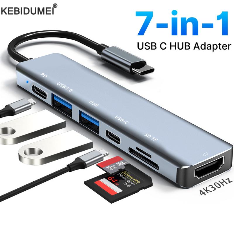 7 en 1 USB C HUB USB 3.0 HDMI 4K 60Hz Video USB2.0 SD TF lector de ranura para tarjeta multipuerto PD carga para PC/portátiles/MacBook Pro