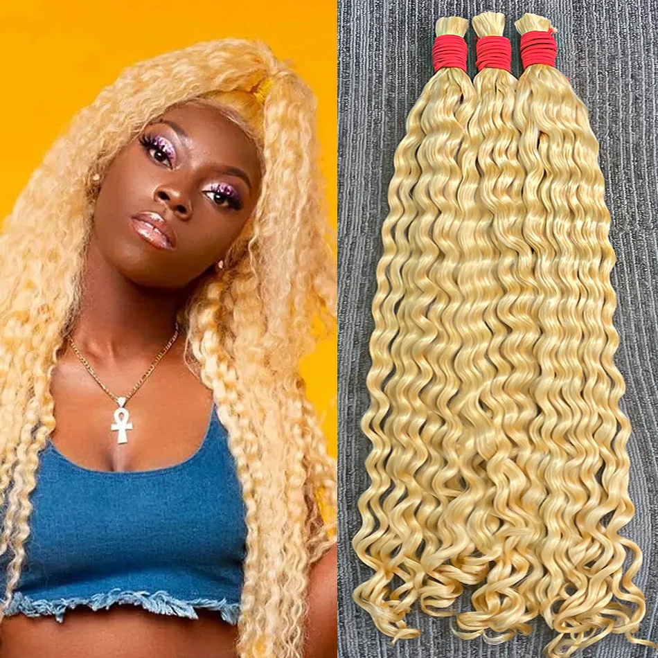 Cabelo Humano Virgem para Trançar Extensões, Onda Profunda, Pacotes em Massa, 100% Natural Não Transformados, Sem Tecelagem, 613