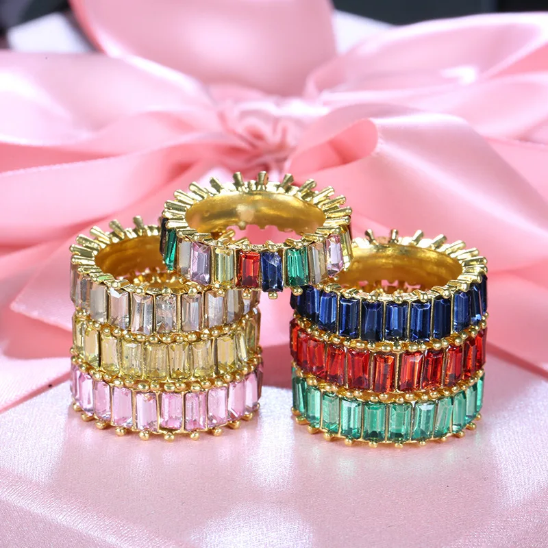 Europeu e americano retro exportação de venda quente arco-íris cor cristal anel de diamante Aliexpress Amazon desejo transfronteiriço Hot-sel...