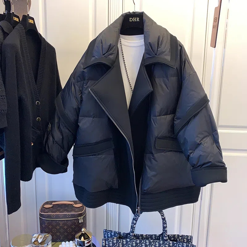 Nueva chaqueta acolchada de algodón de estilo coreano para mujer, Parka con Panel de cuello de traje, abrigo corto holgado a la moda y chaquetas elegantes, 2025