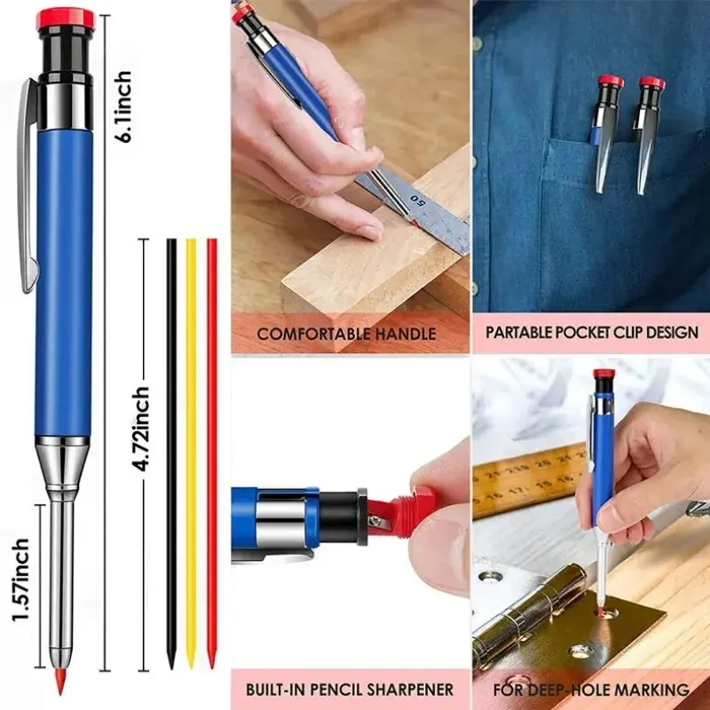 Metal sólido carpinteiro lápis mecânico conjunto apontador de lápis embutido com recarga leva buraco profundo desenho marcação ferramentas