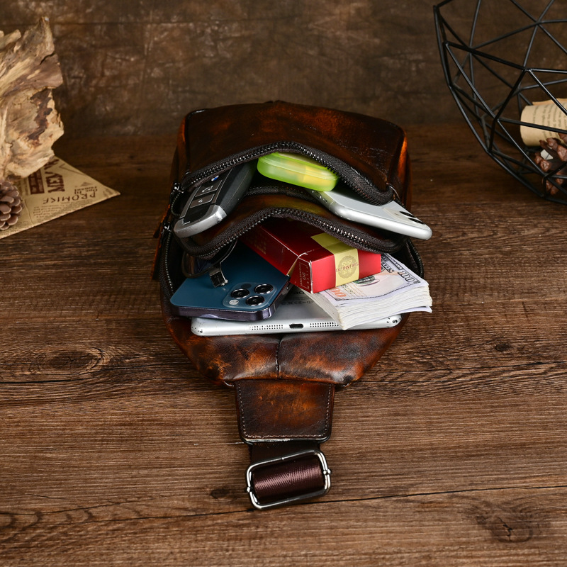 Neues Original Design Herren Brusttasche Echt leder Multifunktions-Schulter Schulter Umhängetasche Outdoor-Rucksack Herren Gürtel tasche