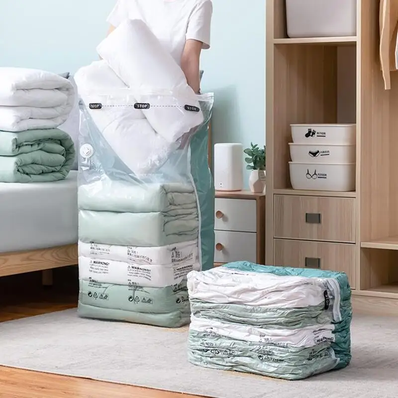 Không Cần Bơm Túi Hút Chân Không Lớn Nhựa Bảo Quản Túi Để Đựng Chăn Màn Quần Áo Nén Túi Trống Có Phụ Kiện Du Lịch