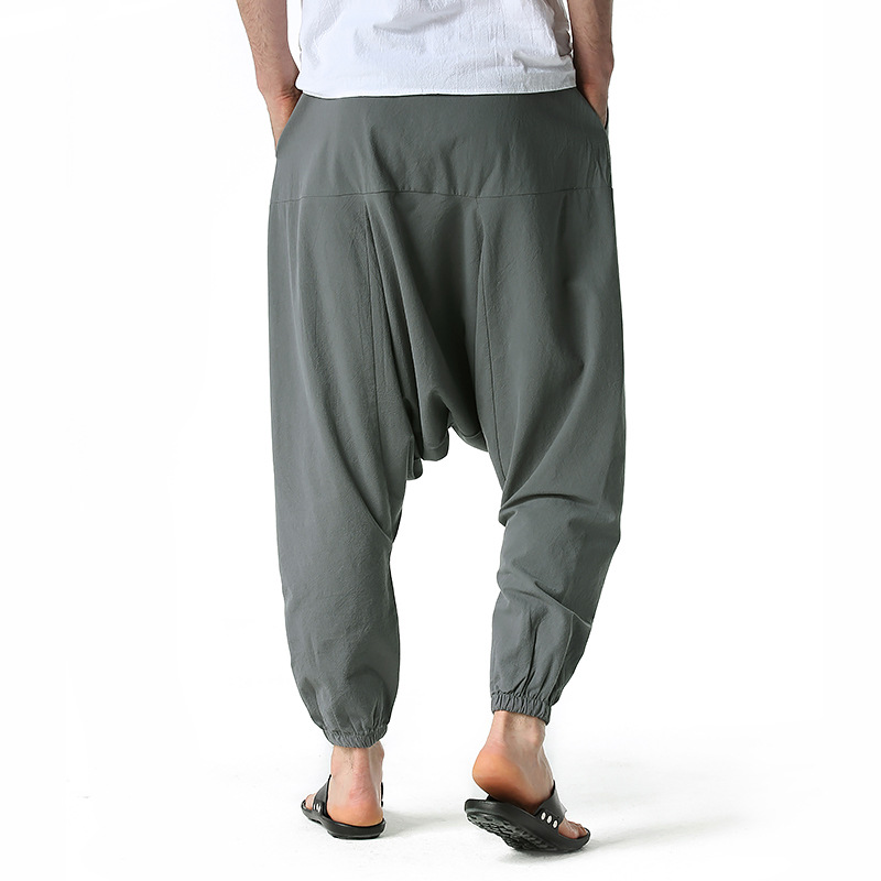 Calça masculina hiphop harém baggy casual yoga solta calça de virilha caída