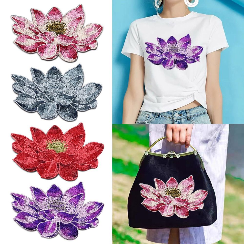 Мягкая нашивка с цветком лотоса, вышитая аппликация «сделай сам» для сумок, нашивки для одежды, Ципао