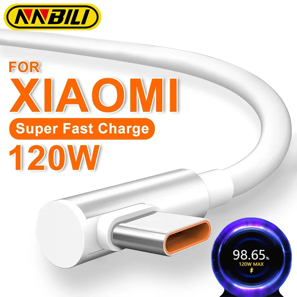 NNBILI Cavo USB tipo C da 120 W Gomito da 90 gradi Cavo USB C a ricarica super veloce per Xiaomi 15 14 13 12 11 Pro Ultra Lite Redmi Note