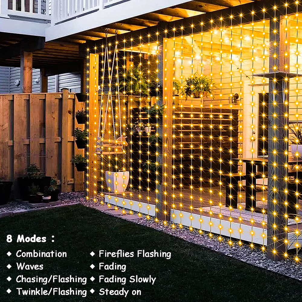 300LED 태양광 커튼 스트링 조명, 야외 방수 정원 장식, 요정 화환, 8 가지 조명 모드, 크리스마스 조명, 3x3M