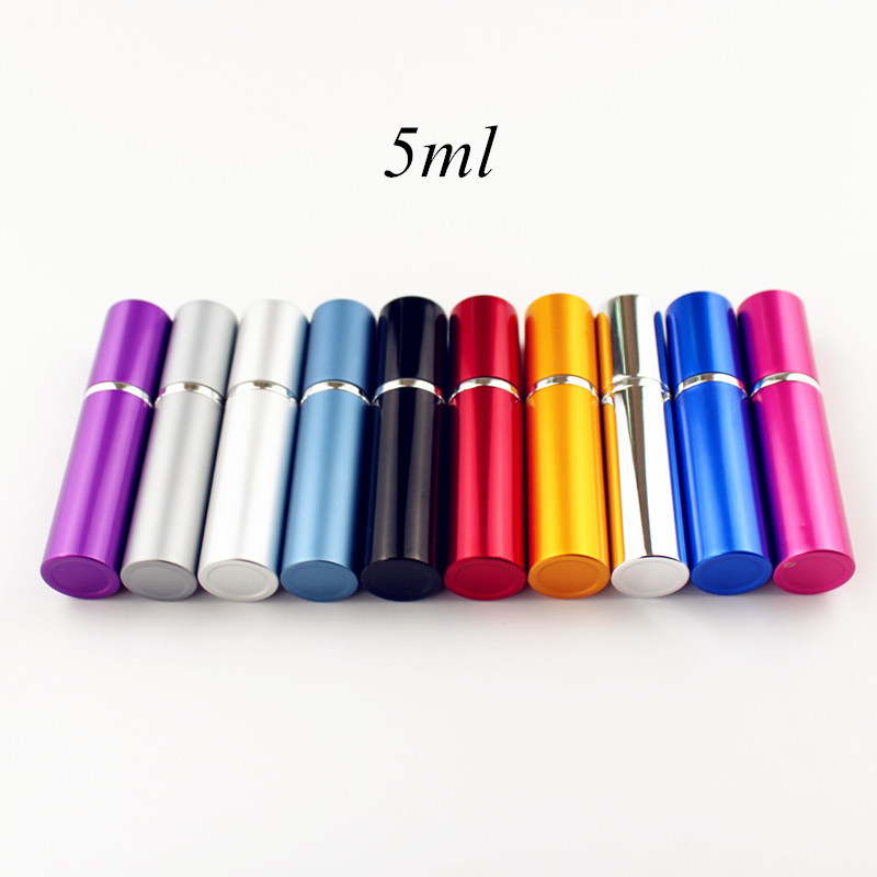 Mini botella de Perfume portátil de 5ml y 10ml, atomizador en aerosol de aluminio para viaje, pulverizador atomizador de Perfume de Metal vacío, 1 ud.