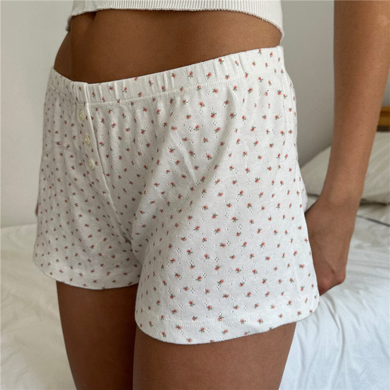 Pantalones cortos de pijama Grunge y2k Fairycore para mujer, pantalones cortos rectos con cintura elástica y estampado liso/floral/rayado, pantalones cortos dulces Kawaii