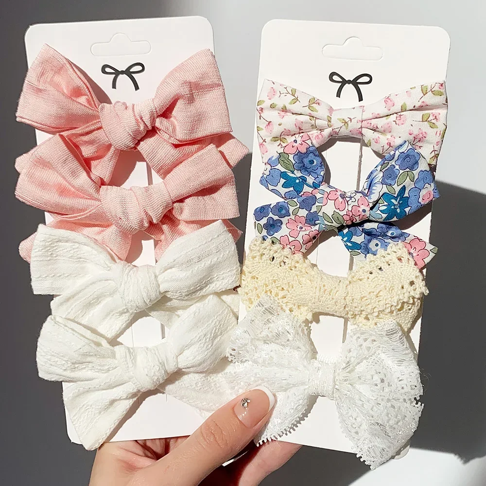 4/5 pçs bonito bebê hairpin para meninas impressão fita barrette crianças pequeno grampo de cabelo pinças para cabelo menina algodão arco acessórios para o cabelo