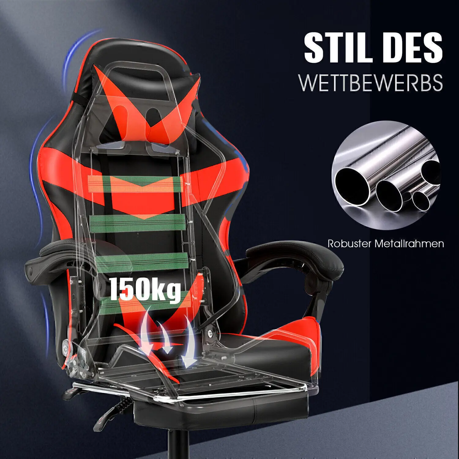Sedia da gioco per massaggi, sedia per computer con poggiapiedi e supporto lombare, sedia da gioco regolabile in altezza con 360° ° -Sedile girevole e H
