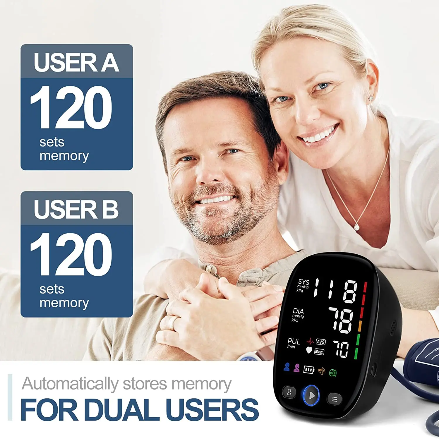 Kingclinic monitor de pressão arterial, braço superior, máquina automática de manguito BP com display LED para uso doméstico, cuidados de saúde