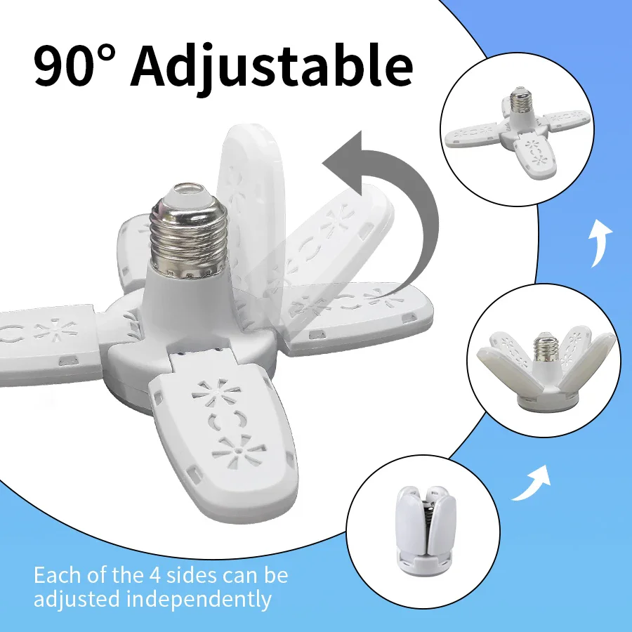 Bombilla LED con forma de ventilador de 28W, lámpara LED E27 plegable AC220V, bombillas para el hogar, sala de estar, almacén, luz de techo de garaje