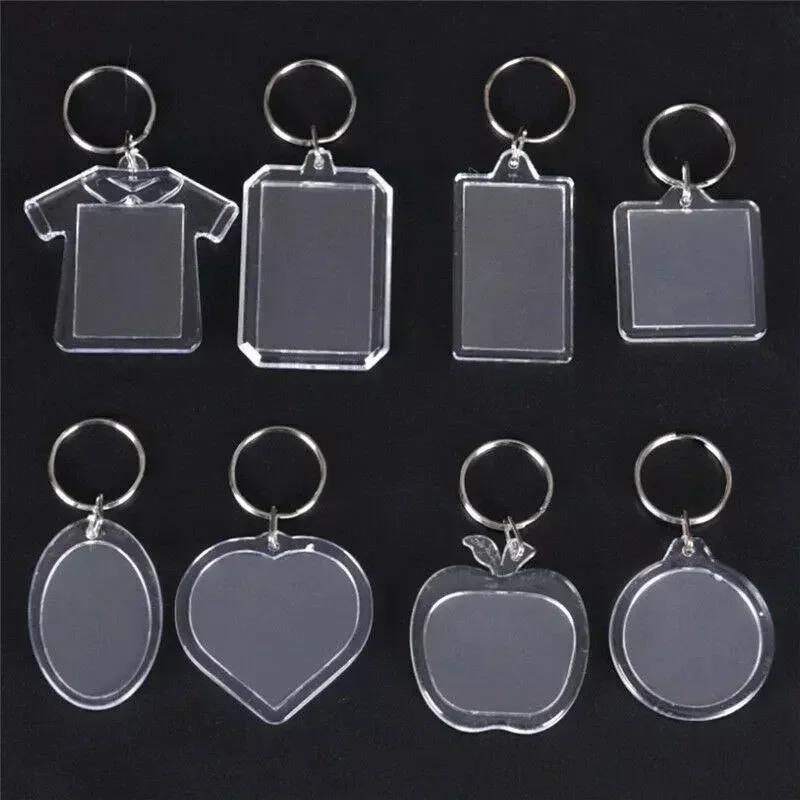 5/50pcs Transparent Rectangle Blank Clear Acrylic Insert Photo Picture Frame Keyring Keychain DIY Split Ring Key Chain Gifts