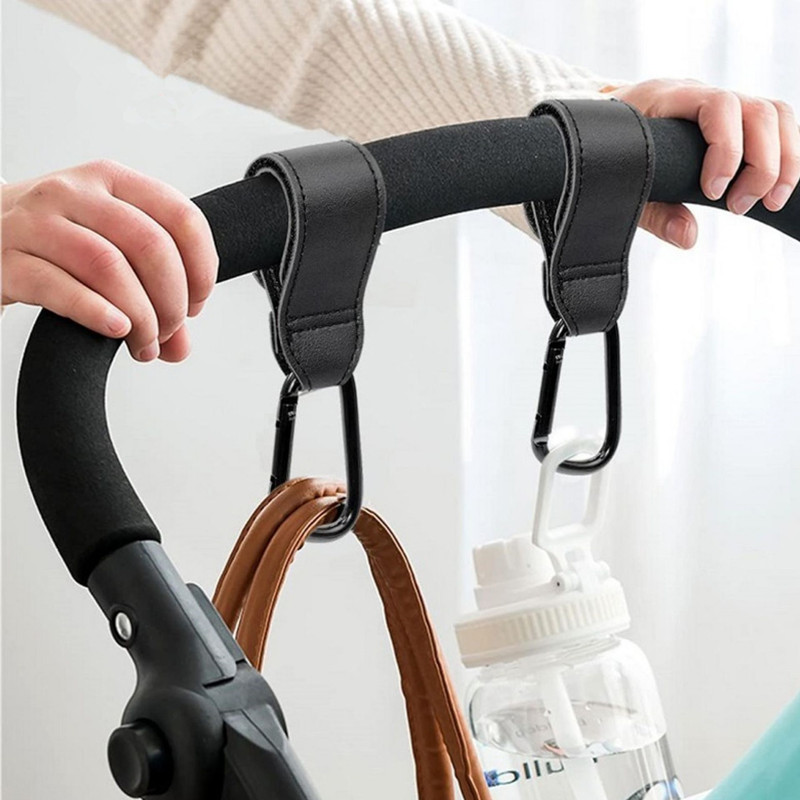 1/2 Uds. Bolsa de cuero PU para bebé, gancho para cochecito, cochecito giratorio de 360 grados, organizador de carrito, gancho para cochecito, accesorios para cochecito