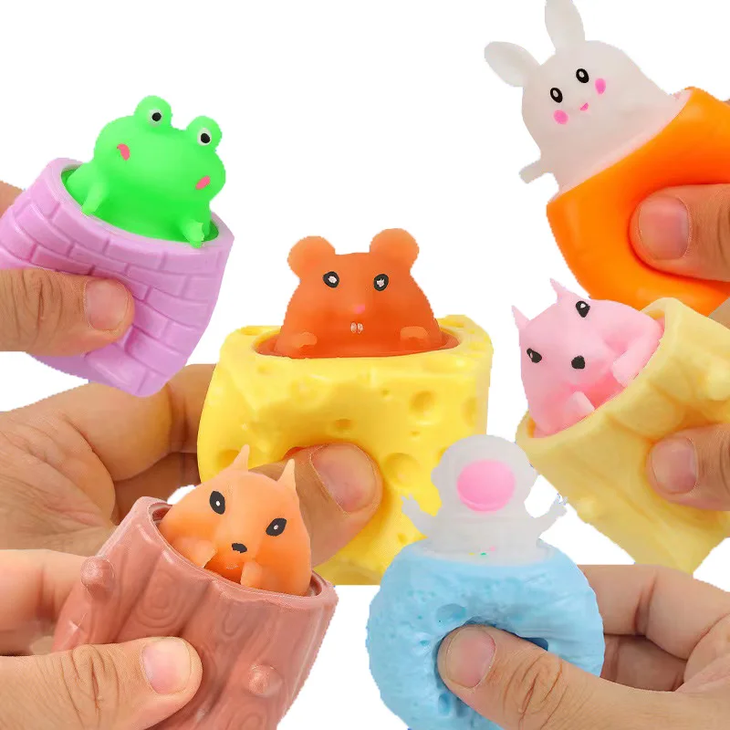 ตลก Pop-Up ช้า Rebound Squishy ชีสเมาส์ถ้วยมือ Antistress Reliever ถ้วยกระรอกของเล่นสําหรับเด็กผู้ใหญ่