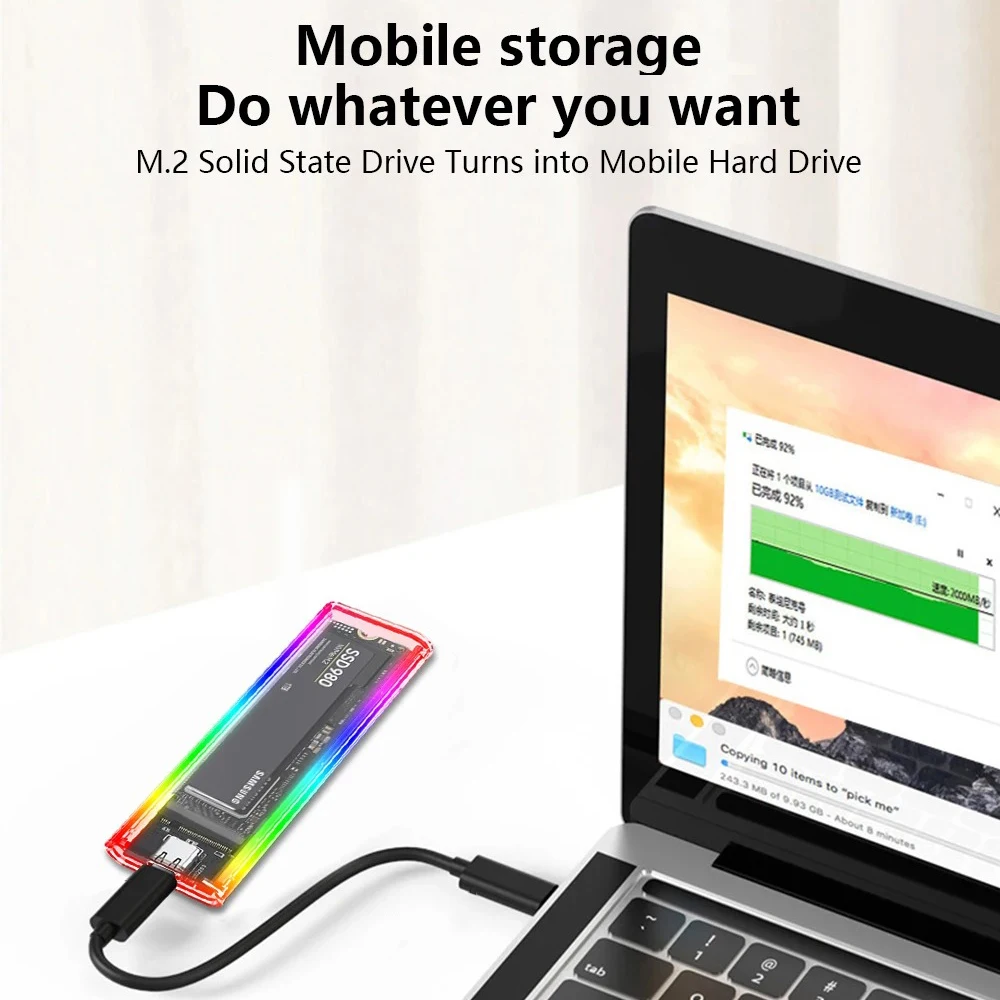 Корпус SSD RGB M2 NVMe PCIE M.2 NGFF SATA SSD Корпус 10 Гбит/с M.2 к USB Прозрачный корпус жесткого диска для M Key M&B Key SSD