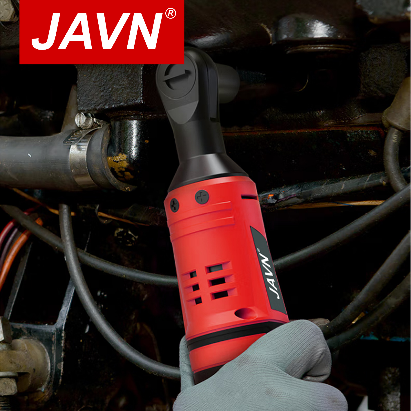JAVN 12V コードレス電動レンチ、45NM 3/8 ''ラチェットレンチ、取り外しネジナット、車修理ツール、直角レンチ、パワー