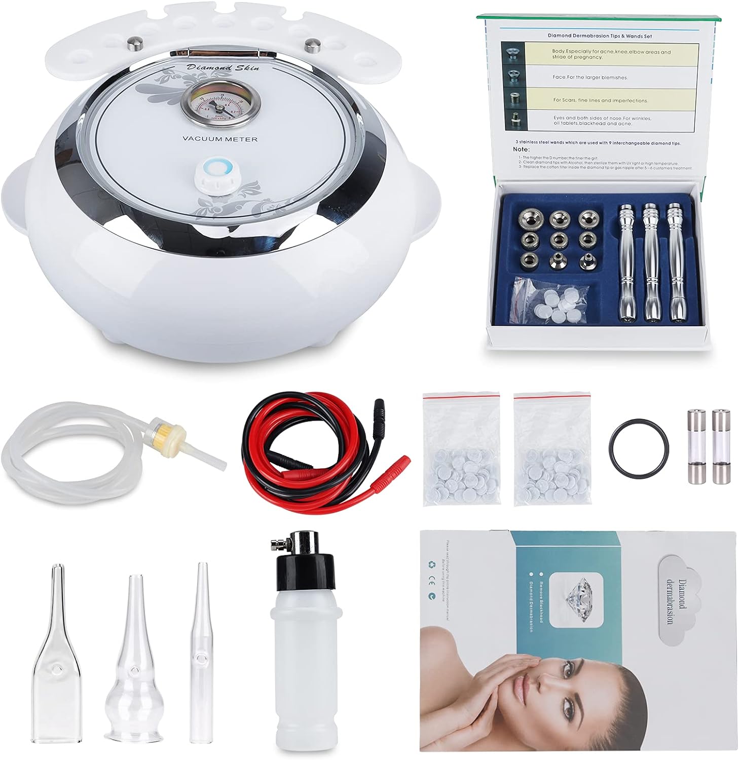 Máquina profissional de microdermoabrasão de diamante, Equipamento de dermoabrasão para cuidados com a pele facial, 3 em 1, 65 cm Hg