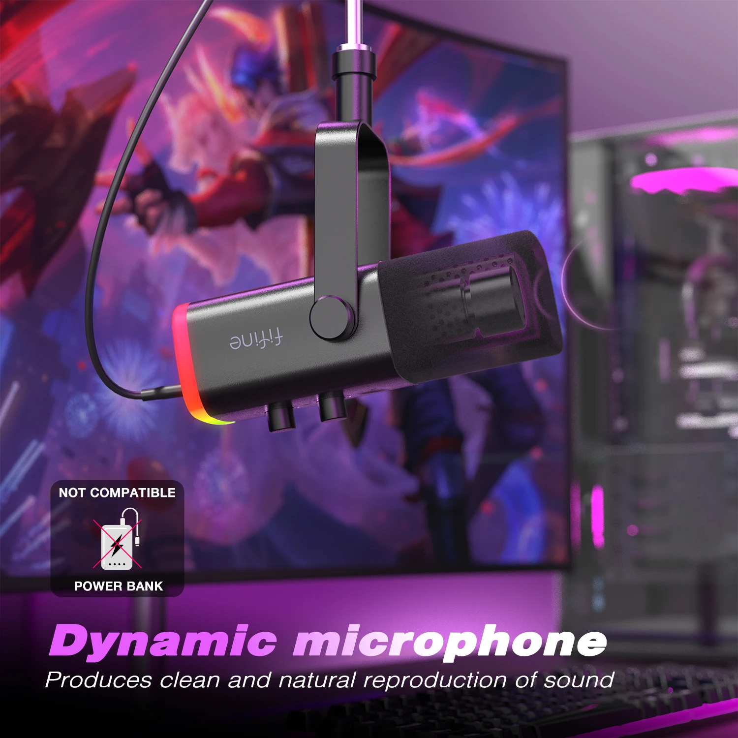 FIFINE USB/XLR Dynamic Microphone with Touch Mute Button,Headphone jack,I/O Controls,for PC PS5/4 mixer,Gaming MIC Ampligame AM8