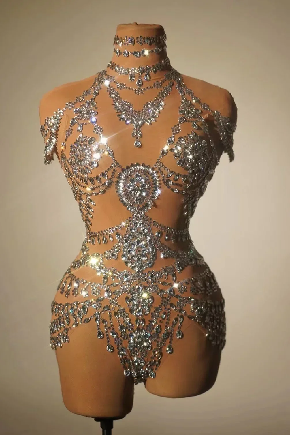 Sexy Mesh Transparent Dance Outfit Sparkly Strass Body Frauen Leistung Kostüm Sänger Party Club Show Bühne Tragen